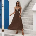 Shell Decorated Backless Cake Dress Beach Vacation Style Lightweight Fabric Summer Wear Wholesal
