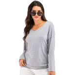 Womens Long Sleeve T Shirt Solid Color Loose Fit Backless Design Casual Wear Everyday Use Wholes