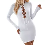 V Neck Long Sleeve Knit Dress Sexy Bodycon Fit Tie Design Autumn Winter Style Wholesale Availabl