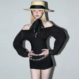 Off Shoulder Vintage Mesh Long Sleeve Top and Bodycon Mini Skirt Set Sexy Elegant Autumn Wholesa