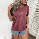 Casual Womens Short Sleeve Top Solid Color European Style Lightweight Fabric Summer Wear Wholesa
