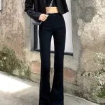 2022春季新款黑色微喇牛仔裤女装韩版网红高腰显瘦弹力喇叭长裤子