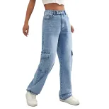 Loose Fit Wide Leg Pocket Denim Work Pants Trendy Casual Style Ideal for Everyday Wear Wholesale
