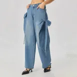 Wide Leg Denim Pants with Bow Detail Street Style Casual Wear Available for Wholesale custom pac