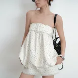Chic Polka Dot Print Strapless Mini Dress Backless Design Sexy Style Spring Collection Wholesale