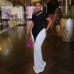 Black and White Color Block Bodycon Dress Hollow Out Design Short Sleeve Versatile Style Perfect