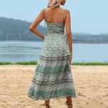Vintage Floral Print Maxi Dress Sleeveless Bohemian Style Ideal for Travel and Vacation Wholesal
