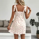 Sweetheart Print Backless Sleeveless Dress Vacation Style Lightweight Fabric Available for Whole