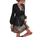 Leopard Print V Neck Color Block Dress Versatile Style for Casual Wear Available for Wholesale b