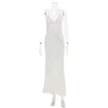Elegant French Style Lace Trimmed V Neck Cami Dress Hollow Out Sexy Back Adjustable Straps Eveni