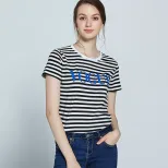 Womens Cotton Short Sleeve T Shirt Floral Stripe Print Soft Loose Fit Spring Summer Fashion Top