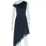 Fashion Womens Solid Color Dress Sexy Off Shoulder Asymmetrical Hem Sleeveless Ruched Design Per