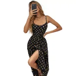 Sleeveless Polka Dot Chiffon Dress Sexy Split Design Fashionable Style Perfect for Parties and S