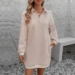 Fashionable Womens Sweatshirt Dress Solid Color Lapel Collar Long Sleeve Autumn Style Wholesale