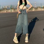 2024高腰显瘦中长款牛仔女春夏季新款百搭修身开衩包臀牛仔裙