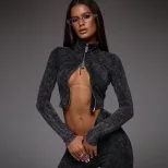 Fashionable Zip Up Crop Top with High Waisted Flare Pants Trendy Design for Casual Outings Whole