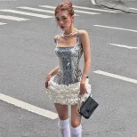Sequin Graffiti Cake Dress Sexy U Neck Flared Silhouette Autumn Fashion Wholesale Womens Apparel