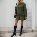 Long Sleeve Casual Vintage Hoodie Dress in Army Green for Women Comfortable Fit ready to ship