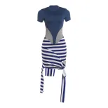 Striped Irregular Hem Bodycon Dress for Women Summer Fashion Casual Party Wear