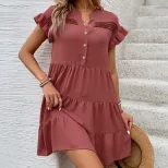 Casual Sweet Ruffle Sleeve Cake Dress Loose Fit Flowy Design Elegant Style Perfect for Summer Ev