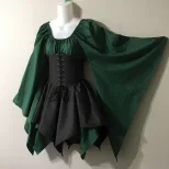 Renaissance Style Long Sleeve Dress Bell Sleeves Patchwork Design Elegant Fabric Perfect for Eve