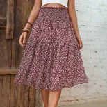 Floral Print Midi Skirt Summer Fashion Lightweight Fabric Stylish Design Perfect for Casual Outi