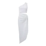 Sexy Hollow Out High Waist Slit Dress Asymmetrical Shoulder Bodycon Fit Autumn Fashion Perfect f