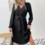 Long Sleeve Pleated Dress Fashionable Womens Apparel Autumn Style for Casual or Formal Occasions