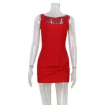 Elegant Solid Color Square Neck Bodycon Dress Slimming Fit Adjustable Straps High Quality Fabric