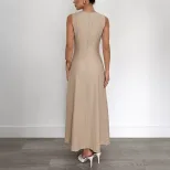 Sleeveless A Line Dress Solid Color Waist Defining Minimalist Design Summer Casual Wear Wholesal