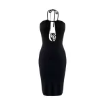 Summer Hollow Out Halter Dress Sexy Backless High Slit Slim Fit Beachwear for Women Wholesale Av