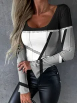 Womens Slim Fit Printed T Shirt Casual Style Flared Sleeves Autumn Fashion Perfect for Everyday