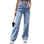High Waisted Straight Leg Loose Denim Jeans Trendy Womens Fashion Casual Wear for Spring and Sum