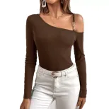 Chic Sweet and Spicy Off Shoulder Knit Top Slim Fit Long Sleeve Unique Design Perfect for Early