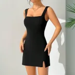 Elegant Womens Dress High Waist Slim Fit Spaghetti Straps Versatile for Spring Summer Occasions