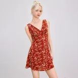 Floral Print V Neck Dress Elegant Fresh Style Lightweight Fabric Perfect for Spring and Summer O