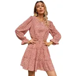 Womens Floral Midi Dress Slim Fit Ruffle Hem Long Sleeve Autumn Winter Fashion Wholesale Availab