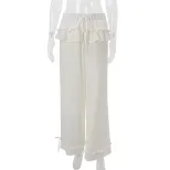 High Waisted Wide Leg Pants Vintage American Style Ruffled Hem Loose Fit Spring Fashion for Wome