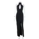 Sleeveless Hollow Out Bodycon Dress Elegant Solid Color Lightweight Fabric Perfect for Evening G