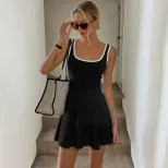 Sporty A Line Tennis Dress Sleeveless U Neck Color Block Slim Fit Summer Casual Wear Wholesale A
