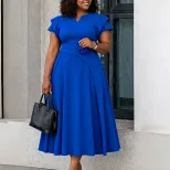 Plus Size Elegant Midi Dress High Waist Flared Skirt African Print Summer Fashion for Women Whol