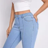 High Waisted Slim Fit Blue Denim Jeans Womens Casual Style Perfect for Everyday Wear Wholesale A