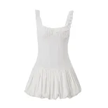 Summer Womens Dress Chic Low Cut Pleated Puff Dress Trendy for Parties and Events Wholesale Avai