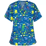 Womens Printed V Neck Short Sleeve T Shirt Casual Style Pocket Detail Comfortable Fabric Perfect