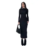 Womens Spring Dress Fashionable Solid Color Long Sleeve Slim Fit Round Neck Perfect for Casual o