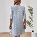 Chiffon Dress for Women Solid Color Short Sleeve Pom Detail Casual Summer Wear Wholesale Availab