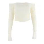 Layered Mesh Top Sweet Off Shoulder Design Ruffled Flared Long Sleeves Autumn Winter Fashion Who