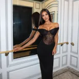Black Lace Panel Bodycon Dress Off Shoulder Slim Fit Elegant Style Perfect for Parties and Speci