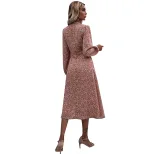 Floral V Neck Long Sleeve Dress Slim Fit Mid Length Elegant Style Perfect for Spring and Summer