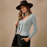 Irregular Button Design Knit Cardigan Long Sleeve High End Feel Lightweight Fabric Early Autumn